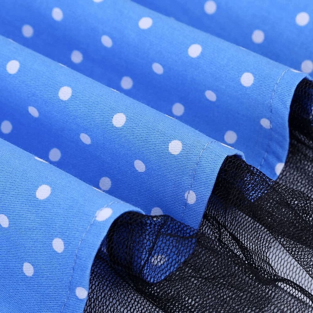💙 NWT Pinup Retro 1950s Blue Polka Dot Tulle Hem Halter Tea Dress with Belt M - Picture 7 of 14
